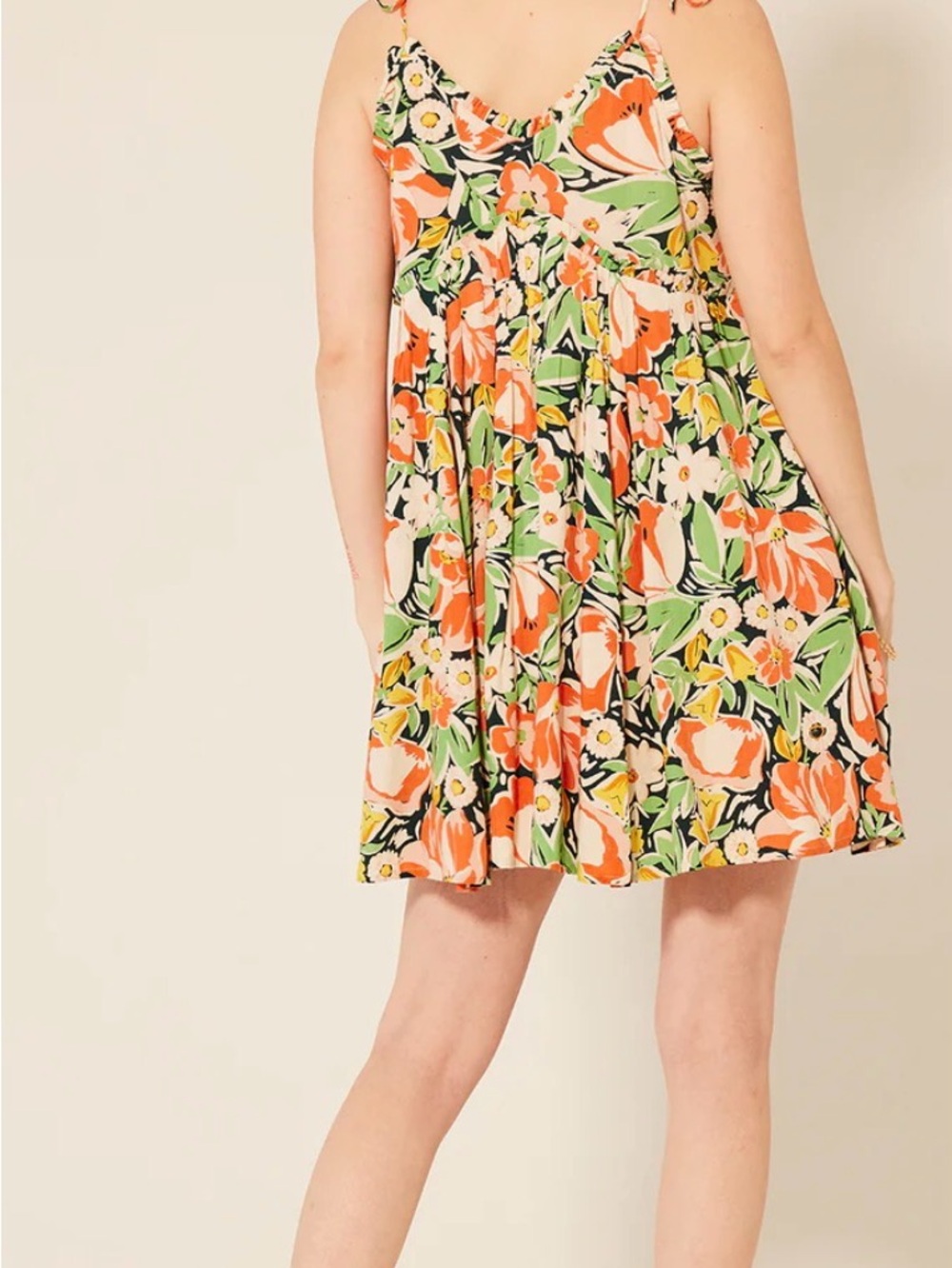 Patrons of Peace Floral Sundress in Orange, Green, Black, Cream